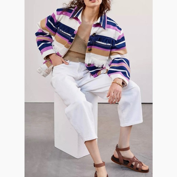 NWT Anthropologie Alexandra Bueno Fringe Western Cowboy Striped Coat Jacket - Picture 3 of 8